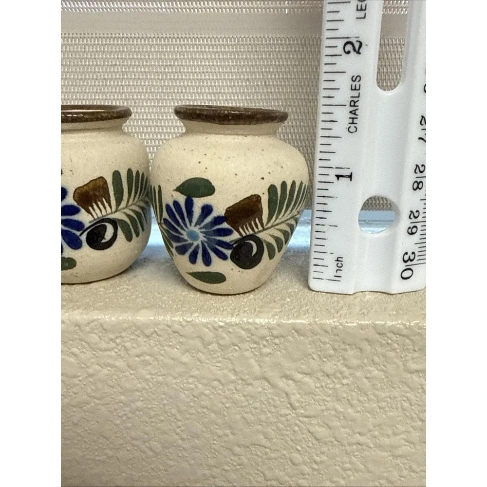 Set of 3 Vintage Tonala Mini Pottery Bud Vases Hand Painted Flowers-Mexico